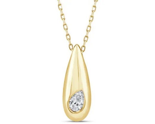 9K YELLOW GOLD 0.12ct F VS LAB DIAMOND PEAR NECKLACE 40-45cm