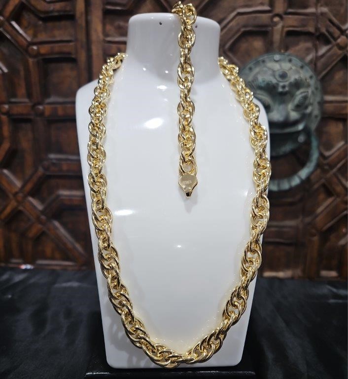 18KGF/Italy Stamped Set Solid Heavy Yellow Gold Filled Chain & Bracelet