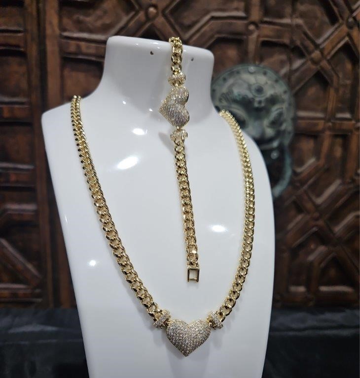 18KGF/Italy Stamped Set Solid Heavy Yellow Gold Filled Chain & Bracelet