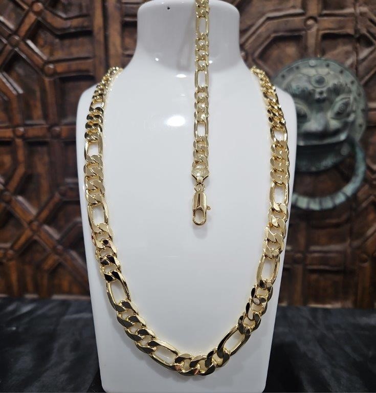 18KGF/Italy Stamped Set Solid Heavy Yellow Gold Filled Chain & Bracelet