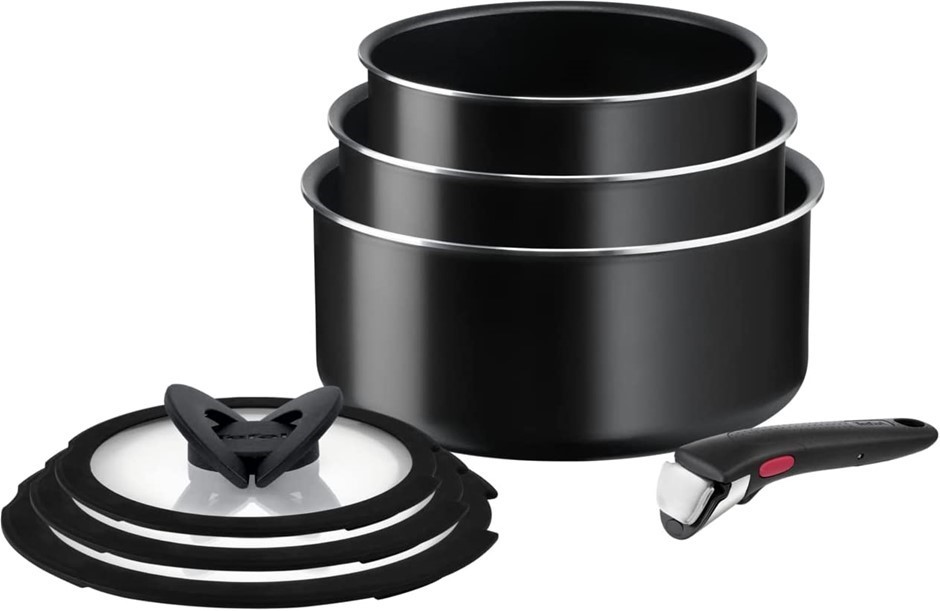 TEFAL Ingenio Easy On Try-Me Pan Set, 3 Pieces, Stackable, Removable Handle