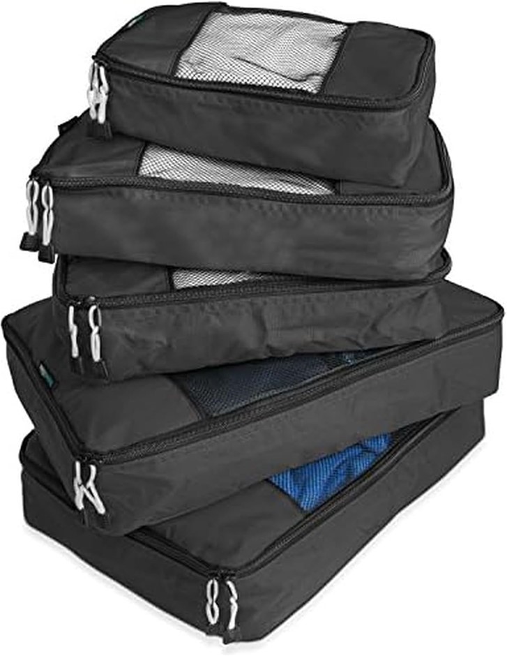 TravelWise Luggage, Black, 2 Small, 2 Medium, 1 Large, Luggage Packing Orga