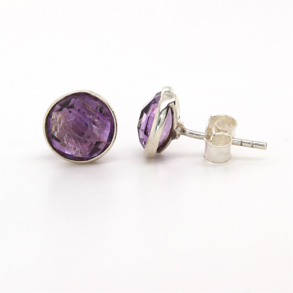 Elegant Handcrafted Amethyst Stud 925 Sterling Silver Gemstone Earrings