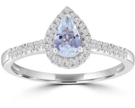 9K WH GLD 0.15CT HI I1 DIAMOND AQUAMARINE RING