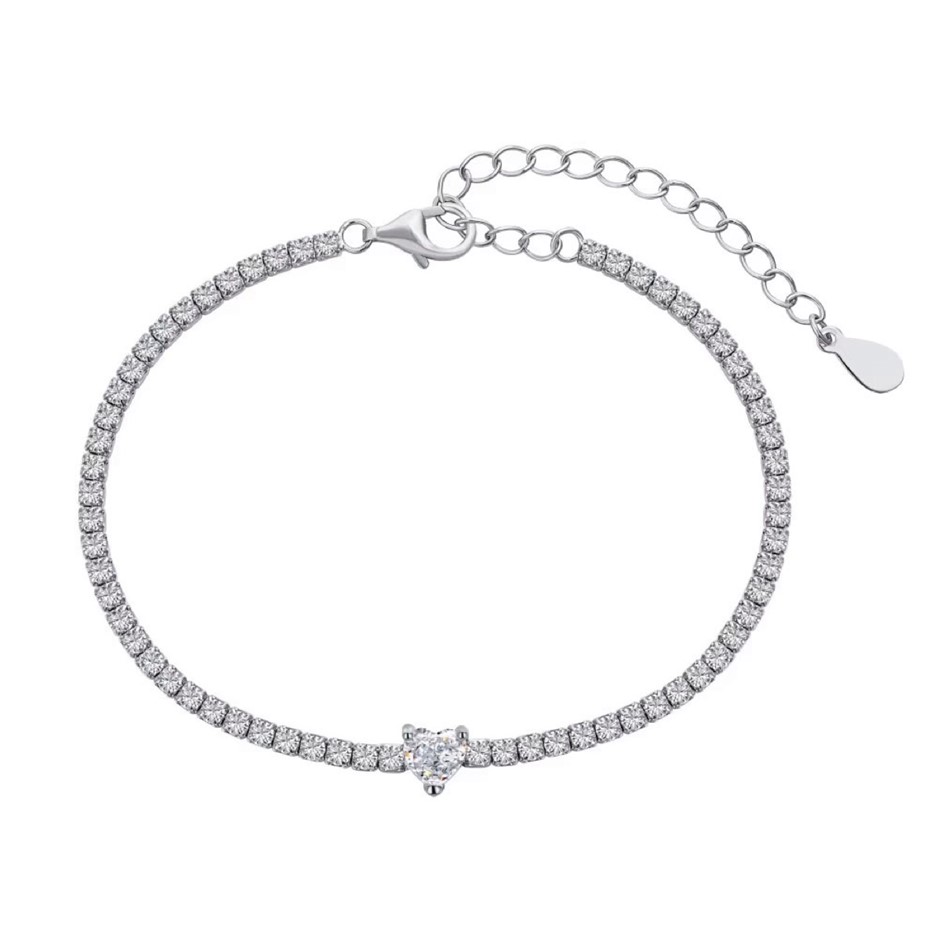 Heart Simulated Diamonds 925 Sterling Silver Tennis Bracelet-16cm