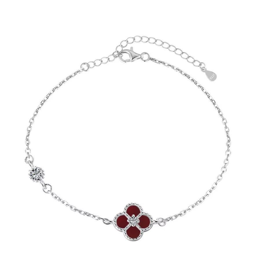 Four Leaf Clover Simulated Diamonds 925 Silver Tennis Bracelet