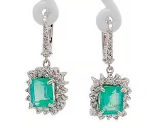 3.10ct Columbian Emerald & Dia. 0.55ct 44 Stones Round G/SI Earrings 18K