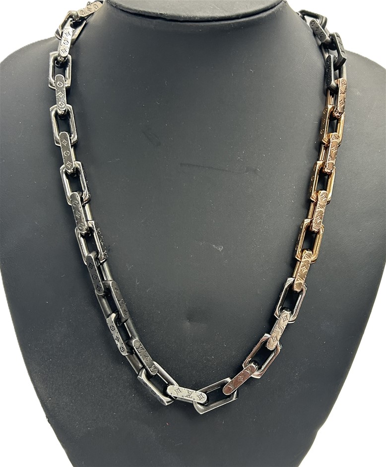 LOUIS VUITTON Monogram Three Tone Chain Necklace With Parrot Clasp