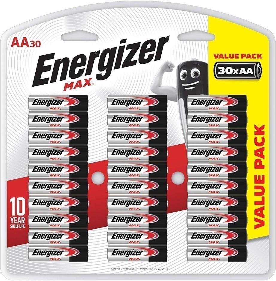2 x ENERGIZER AA Batteries, Max Alkaline, 30 Pack. NB: Not In Original Pack