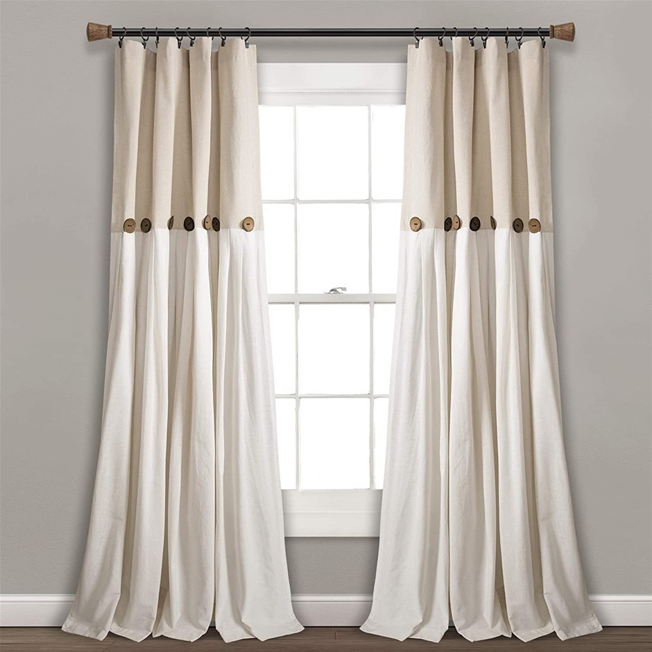LUSH DECOR Linen Button Window Curtain Single Panel, 2.13L x 1.02W metres.