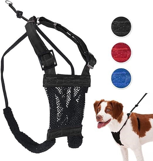2 x SPORN Stop Pull Mesh Dog Harness Black Medium.