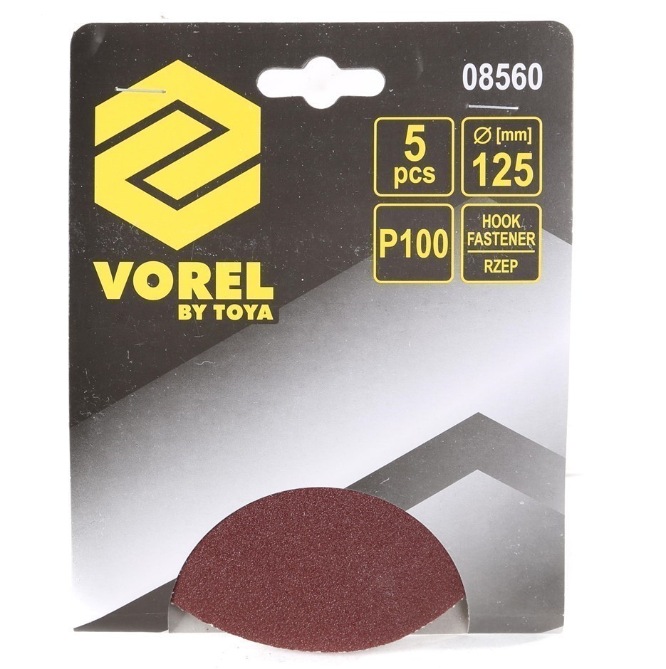 20 Packs of 5 VOREL Sanding Discs 125mm, Grit P150, Hook Type.