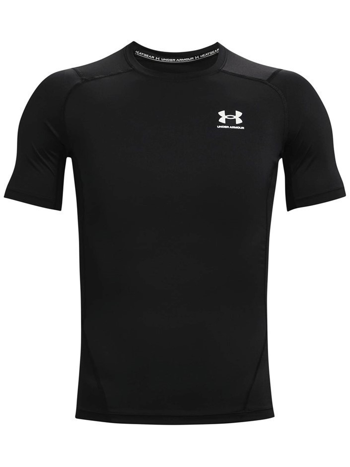 UNDER ARMOUR Men's HeatGear Comp SS Tee, Size S, 100% Polyester, Black/Whit