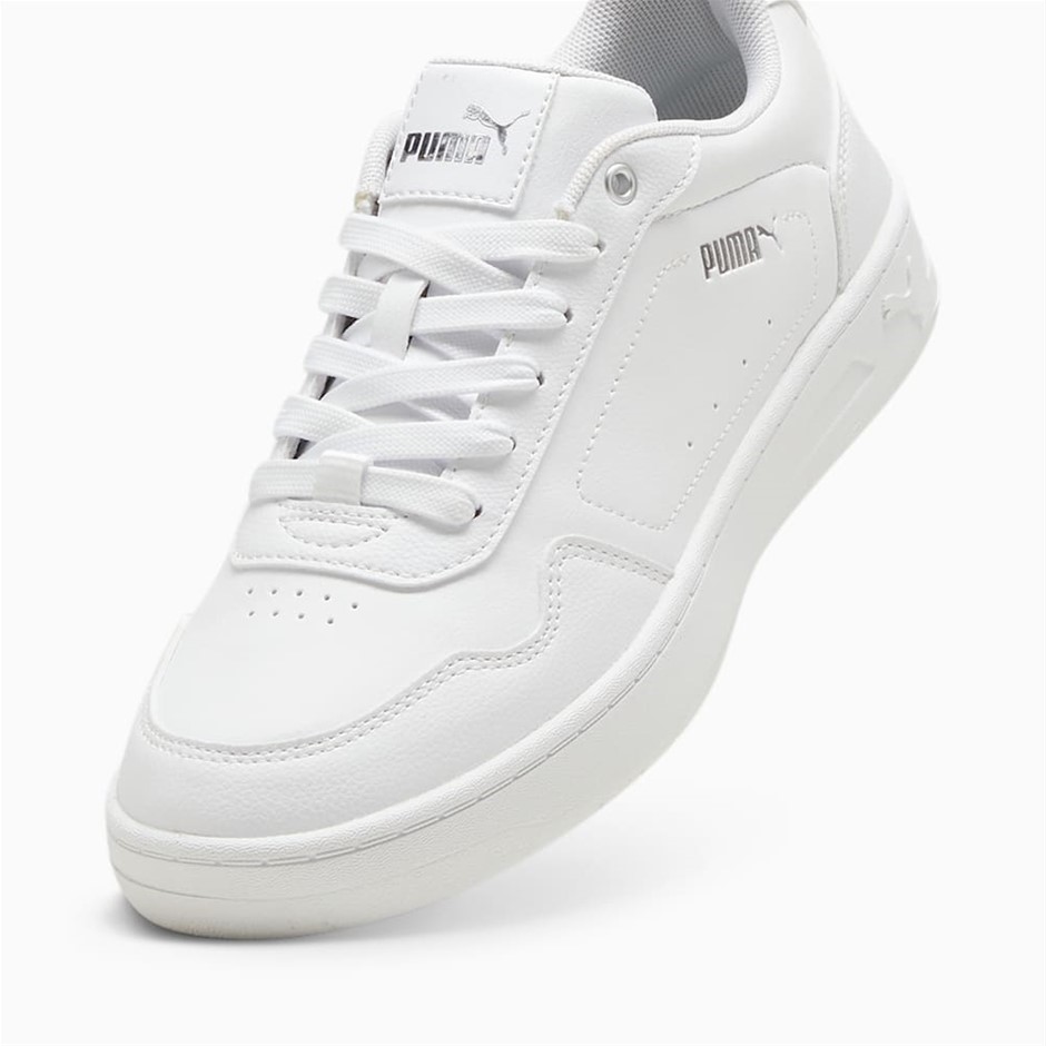 PUMA Women's Court Classy Shoes, Size US9.5, White/Silver (01), 184747. Bu