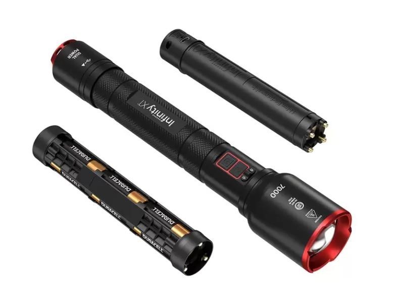 INFINITY X1 7000 Lumen Dual Power Rechargeable Flashlight. NB: Minor use, n