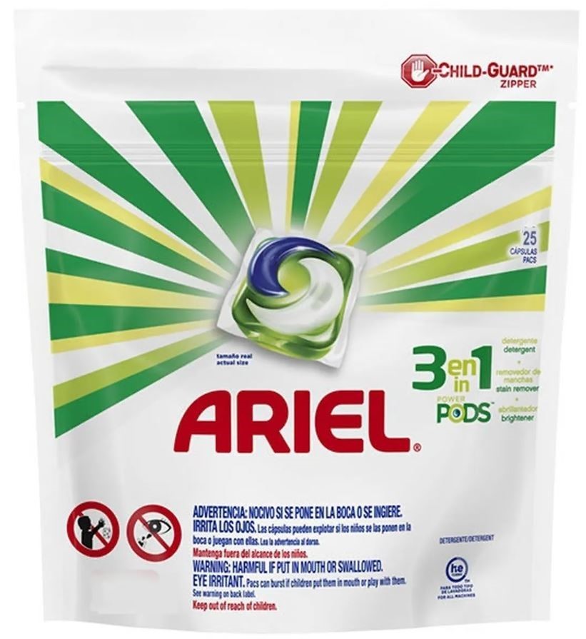 4 x Pack of 25pc ARIEL 3-In-1 Dishwashing Pods, 592g. N.B: Damaged packagin