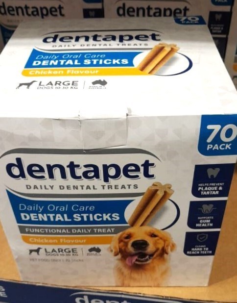 2 x Box of 70pc DENTAPET Chicken Flavoured Daily Dental Sticks for Large Do