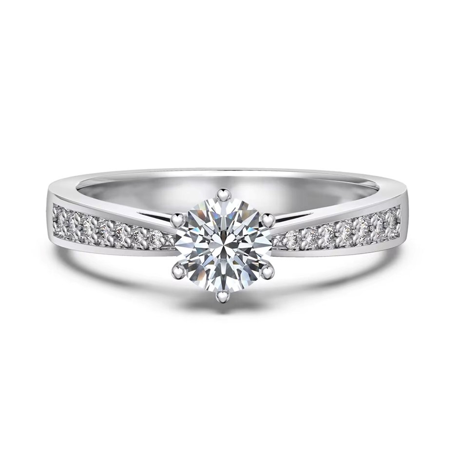 0.5ct Round Cut GRA Certified Moissanite 925 Sterling Silver Ring - Size 6