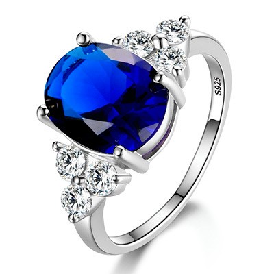 Designer Simulated Diamond Blue Statement Ring in Silver - US Size 6