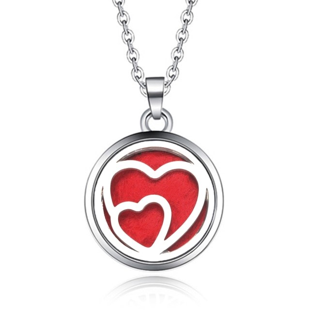 Stunning Aroma Perfume Double Heart Necklace - Red