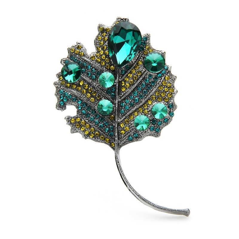Designer Simulated Diamond Green, Yellow & Blue Leaf Caterpillar Bites Pin