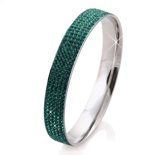 Stainless Steel Bangle 200+ Stunning Green Crystals - missing crystal