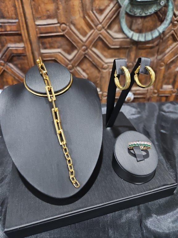 3pcsx18KGoldFilled/Italy Stamped Yellow Bracelet & Ring & Earring-