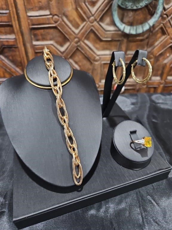 3pcsx18KGoldFilled/Italy Stamped Yellow Bracelet & Ring & Earring-