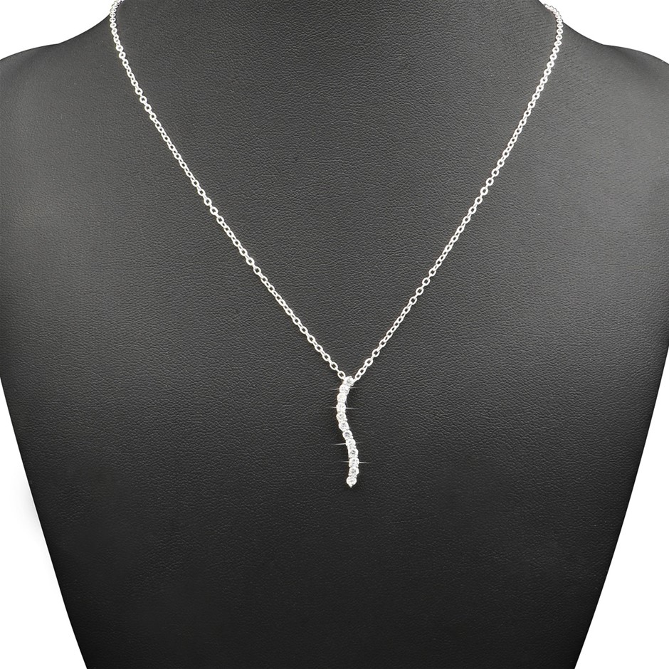 Rhodium Plated Simulated Diamond Pendant Necklace with JEWELLERY BOX