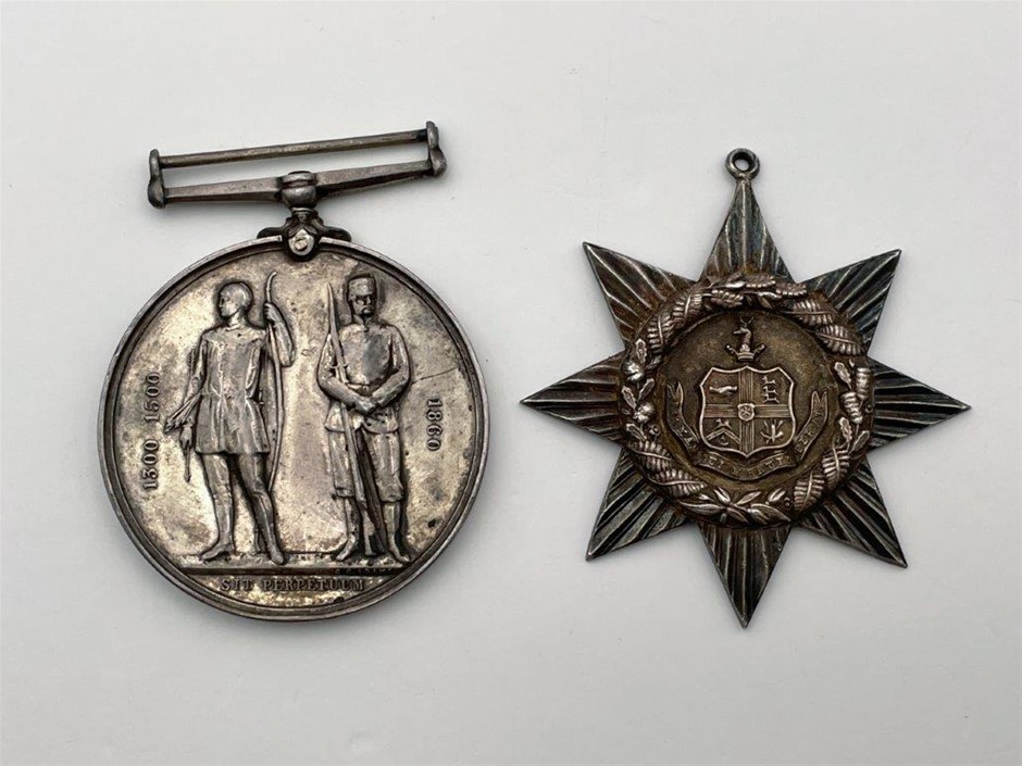 2 x AU Shooting Medallion and handcrafted star medal, C:1860