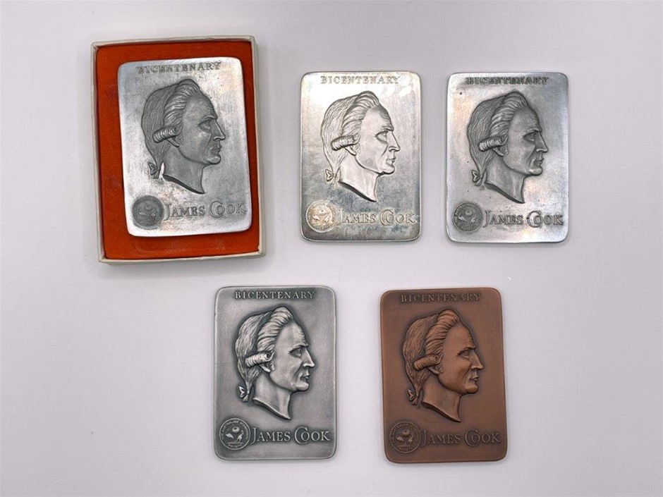 5 x Australian Historical - Bicentenary James Cook Medals