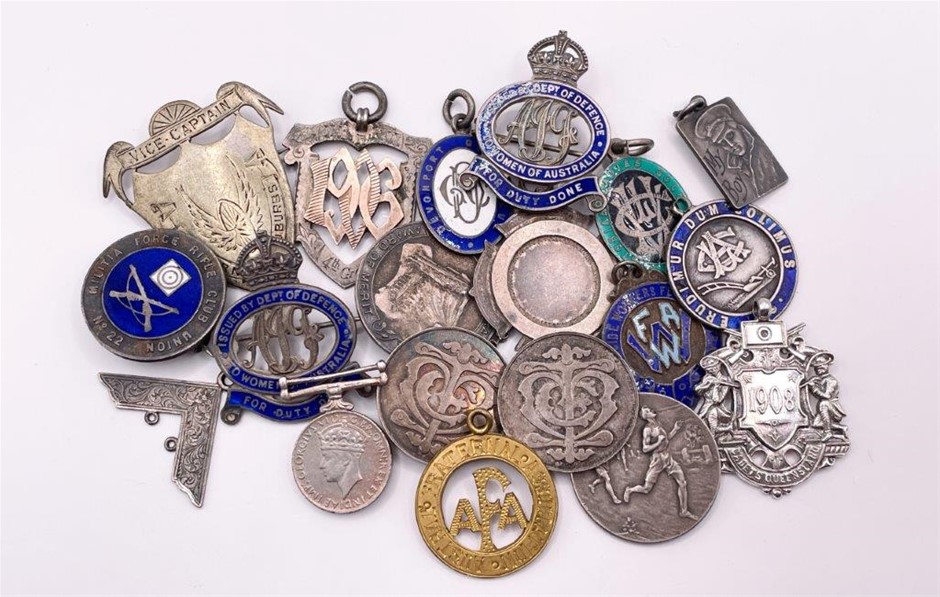 Approx. x19, Asstd AU Sports & Military Medals & Badges, C:1906-1915