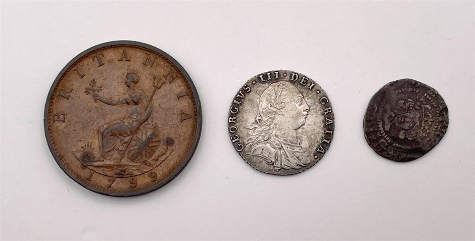 3 x Great Britain sixpence, half penny and silver penny, C:1413-1799