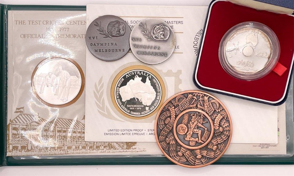 6 x Asst World and AU Sporting Medallions, incl Olympic games, Skylab etc
