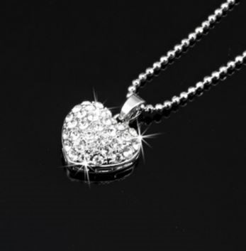 Solid 925 Sterling Silver 3D Heart Pendant Featuring 34 Crystals