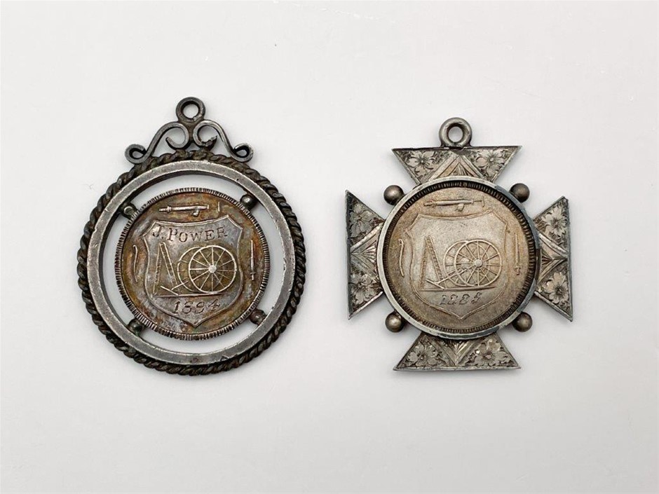 2 x AU United Fire Brigade Silver Medals C: 1884-85