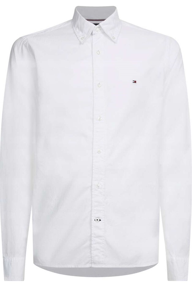 TOMMY HILFIGER Core Flex Poplin RF Shirt, Size L, 100% Cotton, White (YBR),