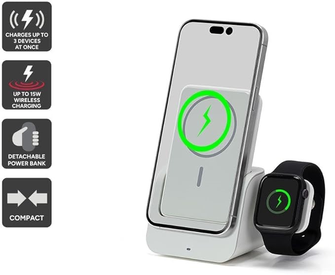 Kogan MagPulse 3-in-1 Wireless Charging Dock + 10000mAh MagSafe-Compatible