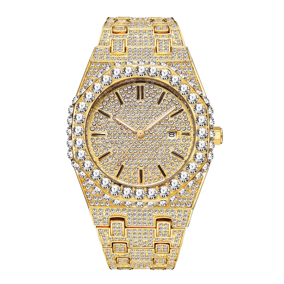 Opulent Galleria: Gold Filled Iced Out Watch + Free Bracelet