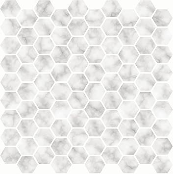 2 x In Home InHome NH2359 Hexagon Marble Peel Stick Backsplash Tiles, White