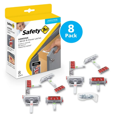 2 x SAFETY 1ST Adhesive Cabinet 8 Piece Latch, White, One Size