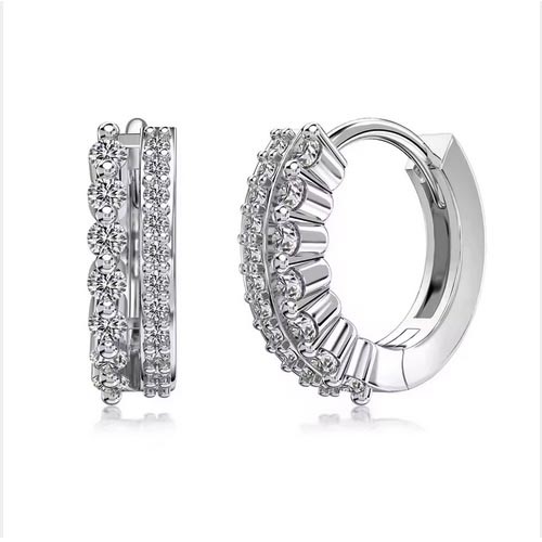 925 Sterling Silver Simulated Diamonds Hoop Earrings