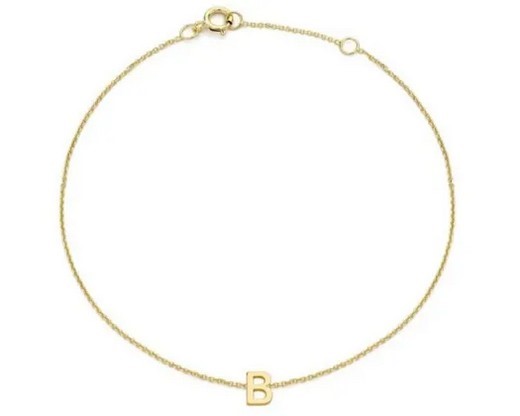 9K Yellow Gold MINI INITIAL 'B' Bracelet 15.5-19cm