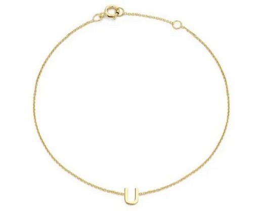 9K Yellow Gold MINI INITIAL 'U' Bracelet 15.5-19cm