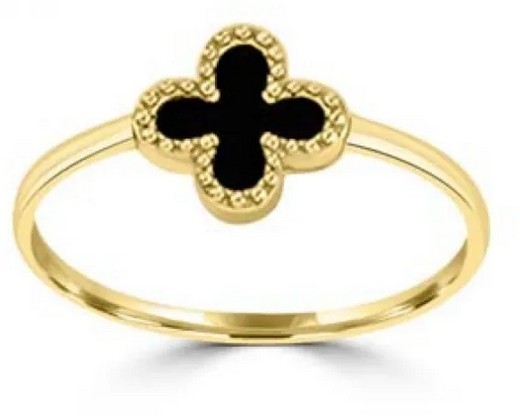 9K Yellow Gold BRACELETACK ONYX CLOVER RING