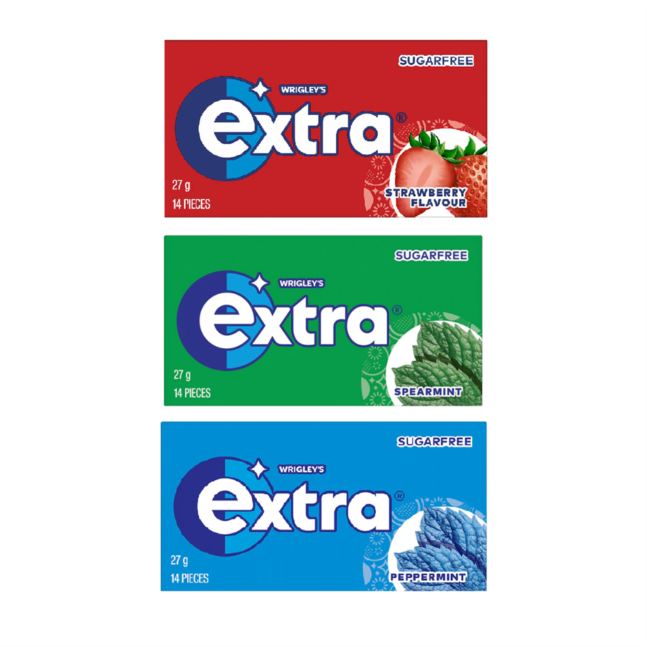32 x Assorted EXTRA Chewing Gum 27g, incl: 16x Spearmint, 11x Peppermint &