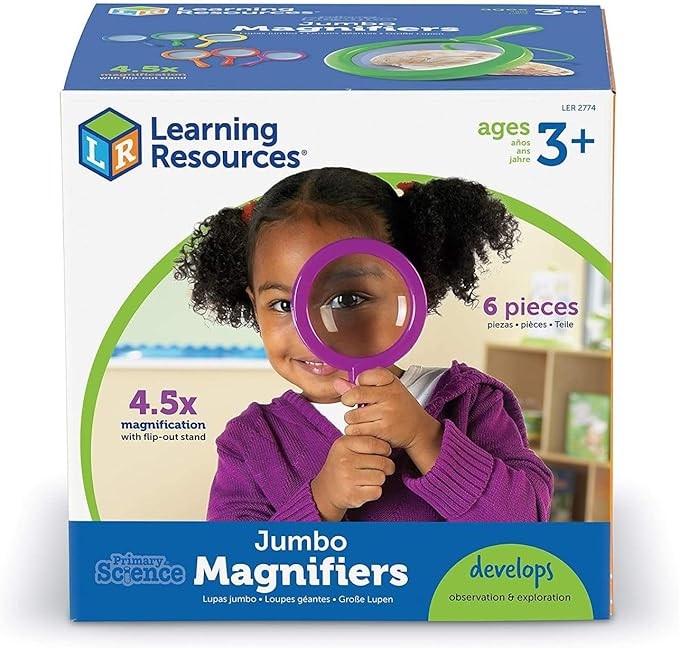 LEARNING RESOURCES Jumbo Magnifiers, Set of 6 in Six Colours, Ages 3+.
