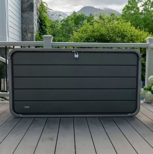 LIFETIME Weather Resistant Storage Deck Box, Wood-Look Design, 624.5L, 146