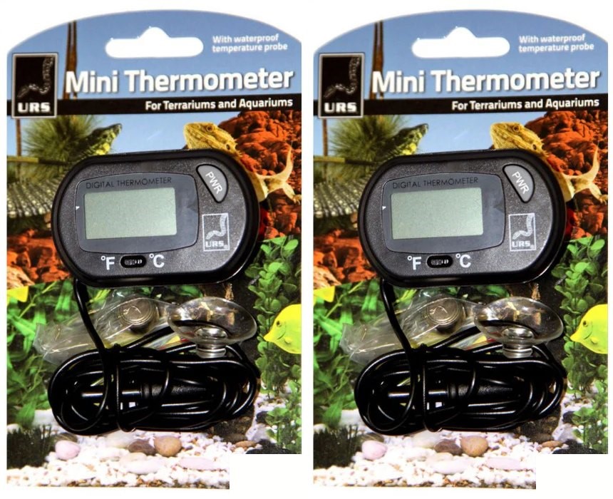 2 x URS Mini Digital Thermometer with Probe For Terrariums & Aquariums