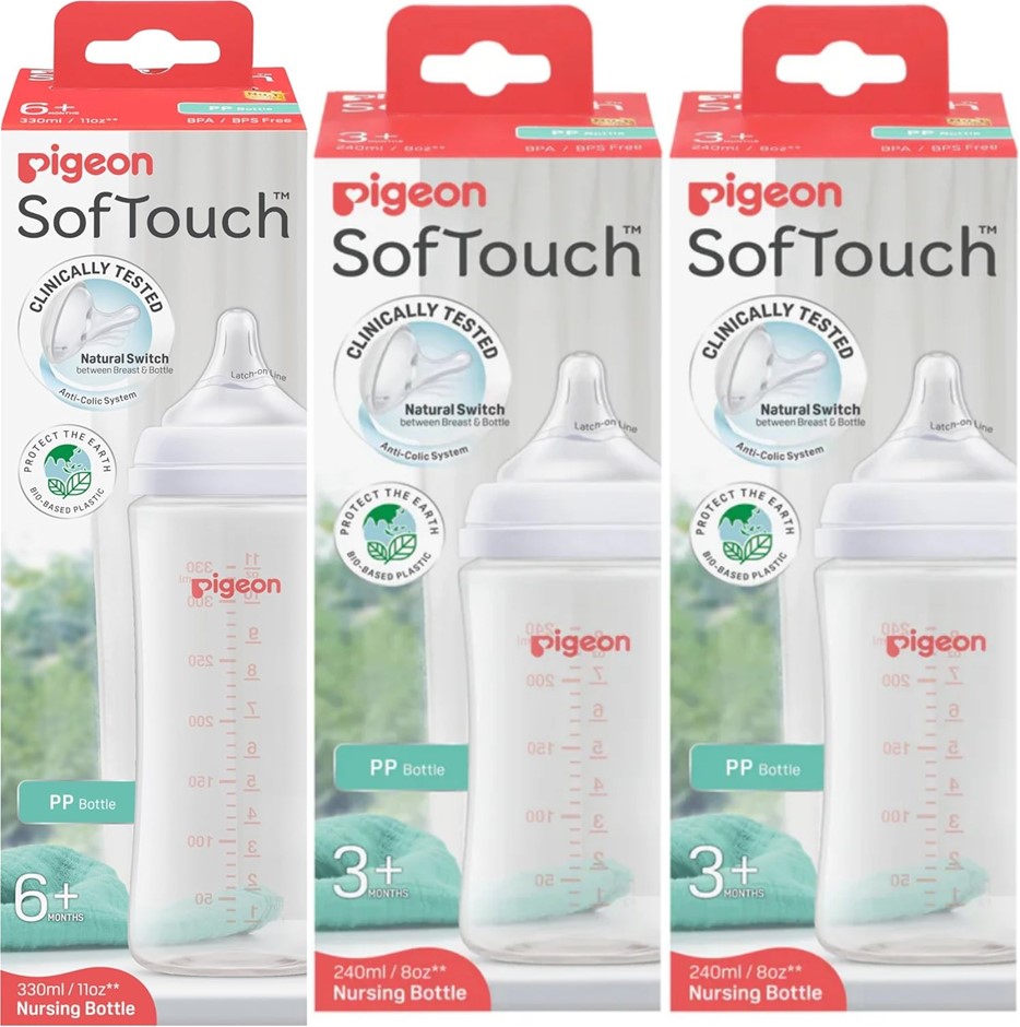 PIGEON BABY BUNDLE: 2 x SOFTOUCH BPP Nursing Bottle Glass 240ML; 1 x SOFTOU